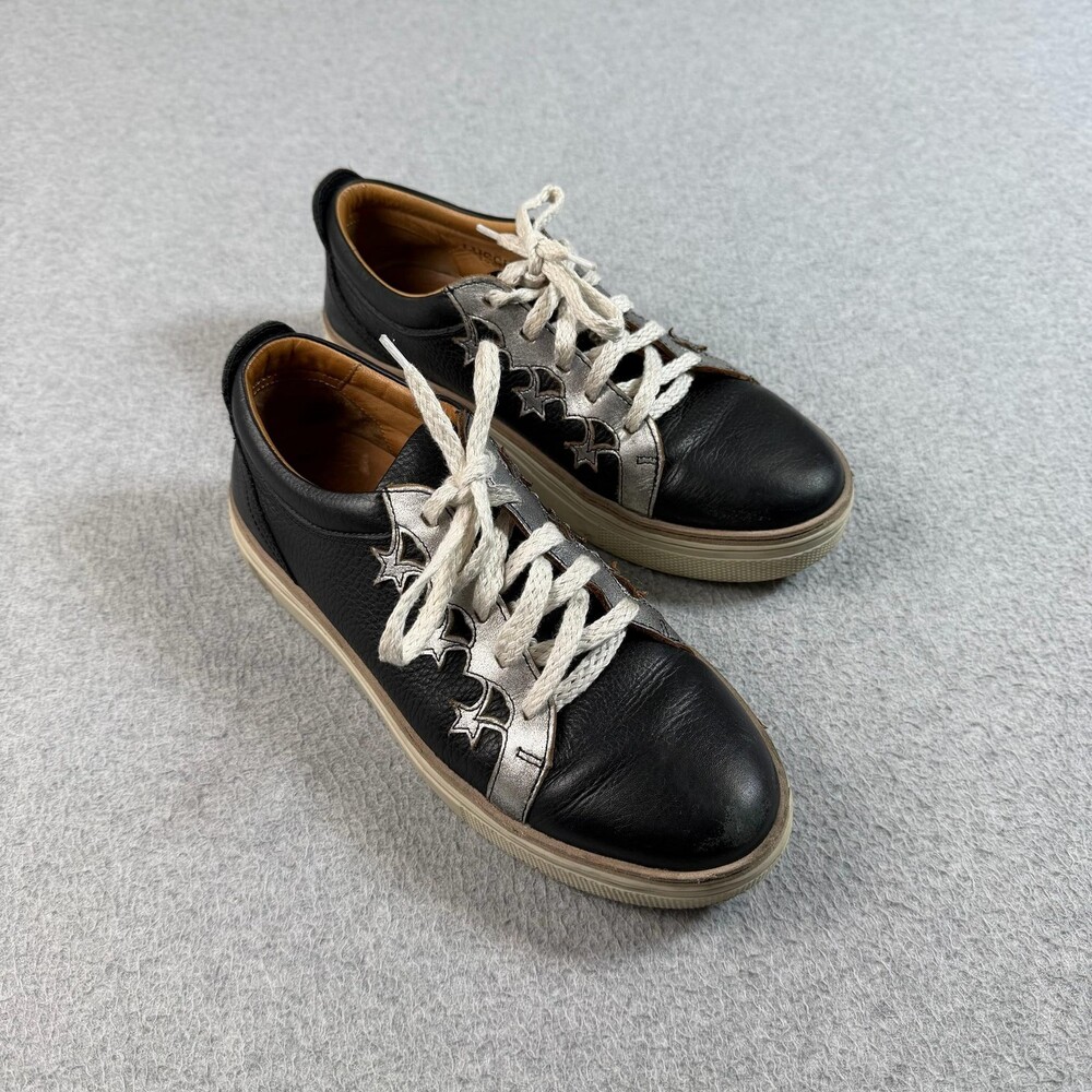 Lucchese Shoes Womens Size 8 Black Leather Star Moon Lace Up Sneakers Rock Boho